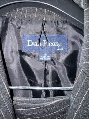 Evan Picone Black Pinstripe Pantsuit with Tan Striping